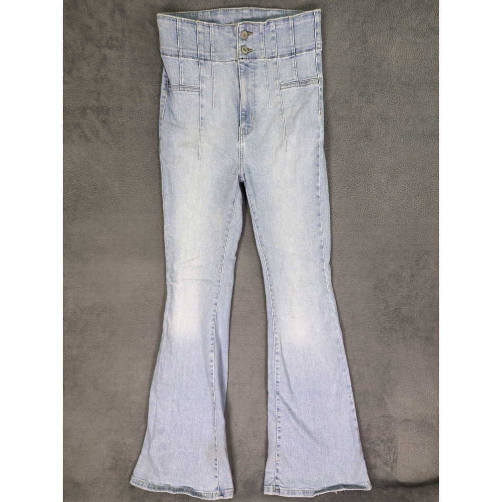 Free People Jeans Womens 27 Blue Flared Light Wash Denim Super High Rise